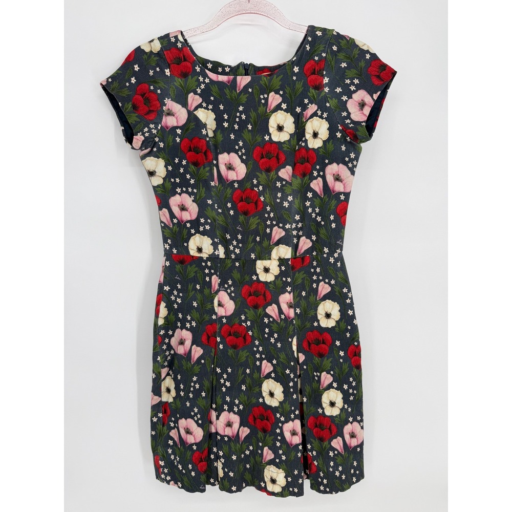 Lulu Women Petite Floral Poppy Mini Dress Navy Blue Red Short Sleeve Size P